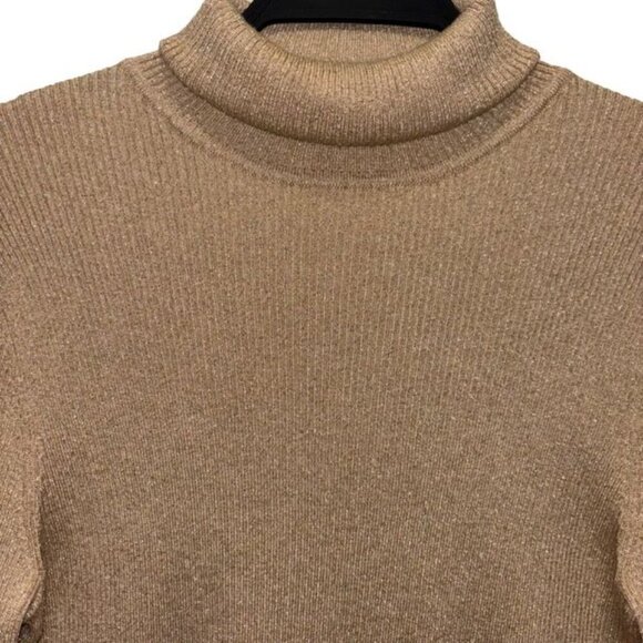 Chicos Laney Lurex Reagan LS Turtleneck Sweater Heather Arabian Camel Size 1=M - Picture 3 of 7